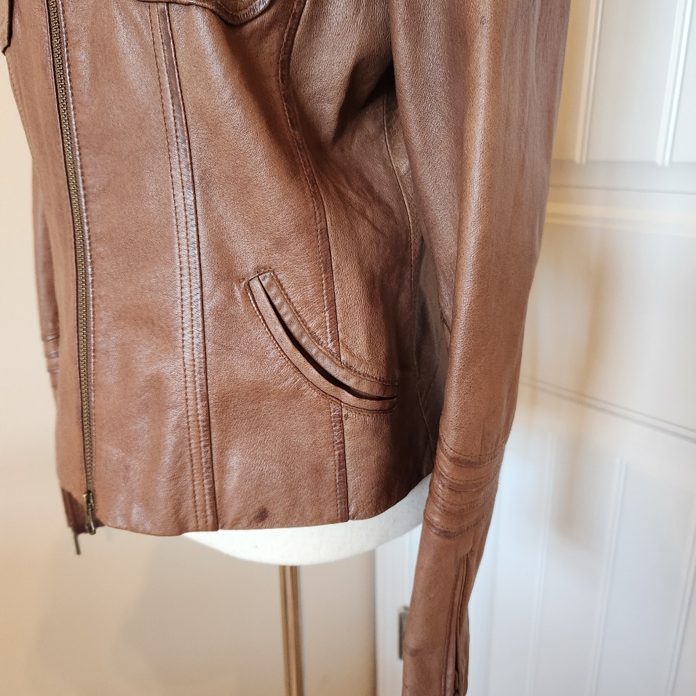 Boston Proper Genuine Leather Moto Jacket Size Small - Picture 4 of 10